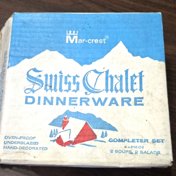 vintage marcrest alpine chalet new in box 4 pc set dinnerware - Picture 1 of 4